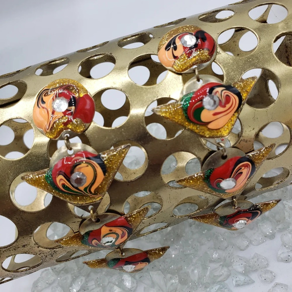 Vintage 70s Earrings • Multi-Colored • Extended Length • Pierced - Picture 3 of 5